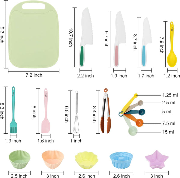 HOTEC Kids Baking Set with Nylon Knives Cutting Board Silicone Spoon Spatula and Cupcake Mold - BPA Free