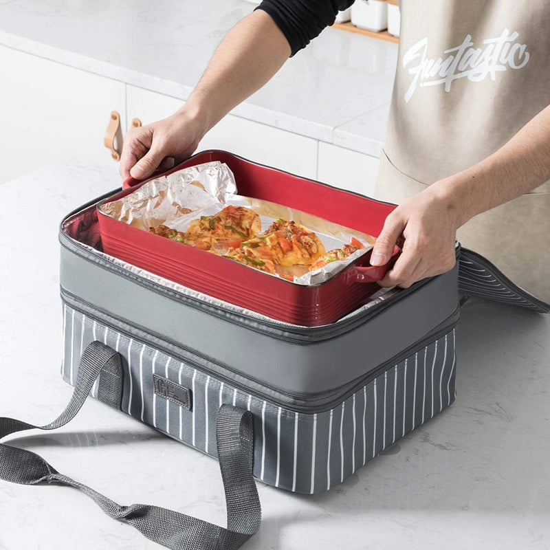 Insulated Casserole Carrier - Expandable for HotCold Food Grey - Fits 9 x 13 Dish