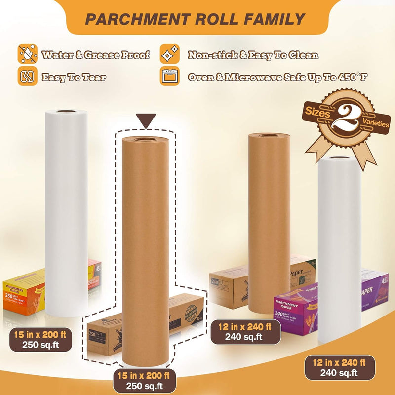 Unbleached Baking Parchment Paper - 15x200 Roll for Cooking  Baking