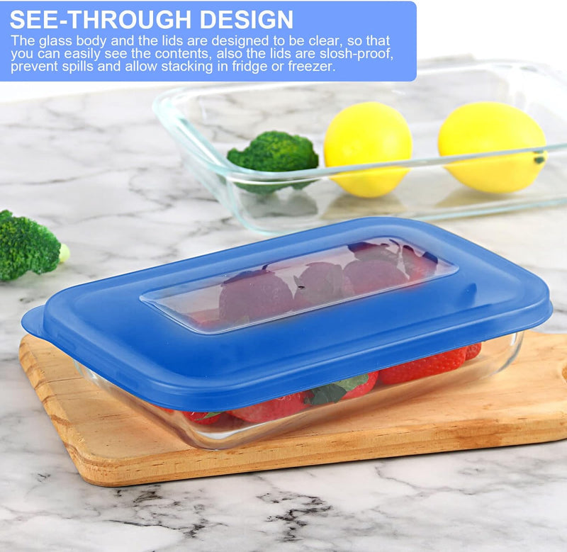 8-Piece Glass Baking Dish Set with Lids for Lasagna Leftovers and More - BPA Free and Fridge-to-Oven Safe