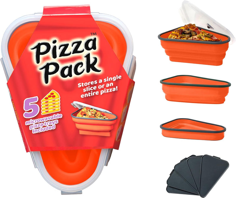 The Perfect Pizza Pack - Reusable Pizza Storage Container with 5 Microwavable Trays - BPA-Free Organizer for Space-Saving Red