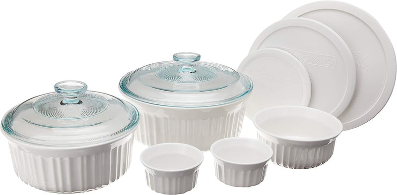 CorningWare French White 7-Pc Ceramic Bakeware Set with Lids Chip  Crack Resistant Stoneware Dish