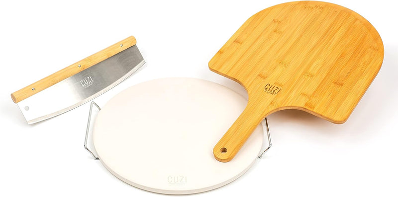 Gourmet Pizza Stone Set - Thermal Shock Resistant Pizza Baking Stone with Bamboo Peel  Cutter - XL Size