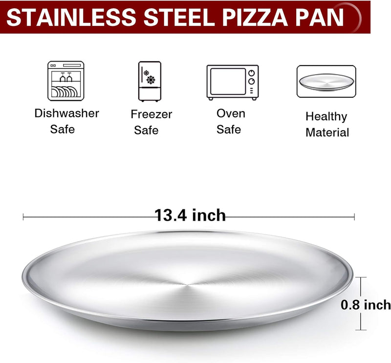 TeamFar 12 Stainless Steel Round Pizza Pan - Heavy Duty  Dishwasher Safe