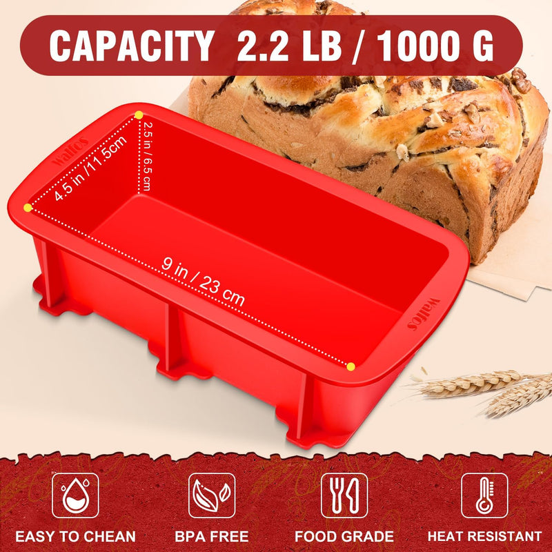 Non-Stick Silicone Bread Loaf Pans - Set of 2 9 x 5 inch BPA-Free  Dishwasher Safe