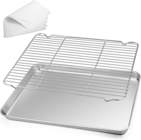 TeamFar Baking Sheet with Rack Set - Stainless Steel Cookie Pan and Cooling Rack Combo