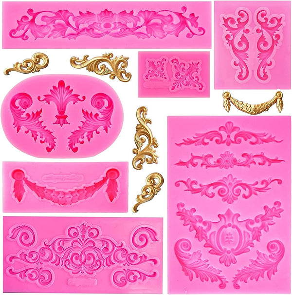 Baroque Style Silicone Molds - Curlicues Scroll Lace Fondant Molds for Baking and Decorating - Vintage Relief Flower and Filigree Design