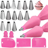 Silicone Icing Piping Bag,Reusable Cream Pastry Bag and 20× Stainless Steel Nozzle Set DIY Cake Decorating Tool(20×Nozzle, 2×Icing Cream Pastry Bag and 2 X Converter and 3×Scraper) [Energy Class A+]
