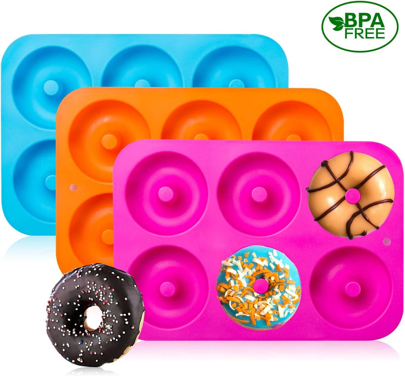 3-Pack Nonstick Silicone Donut Pan with BPA-Free Mold - Makes 3-inch Donuts - 10x7 Inches - Dishwasher and Microwave Safe