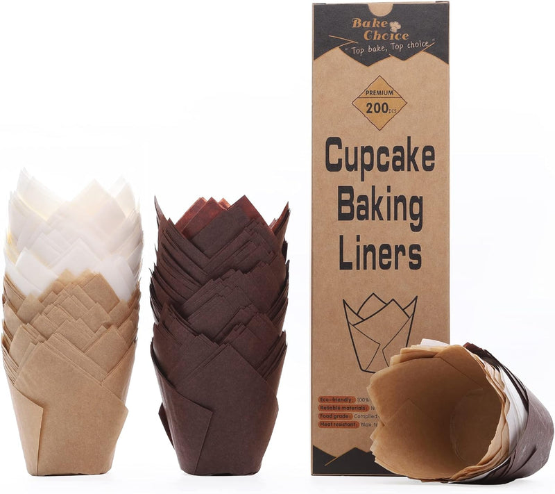 Nordic Paper 200pcs Unbleached Tulip Cupcake Liners for Baking Cups - Parchment Paper Muffin Liners for Parties and Christmas by Bake Choice