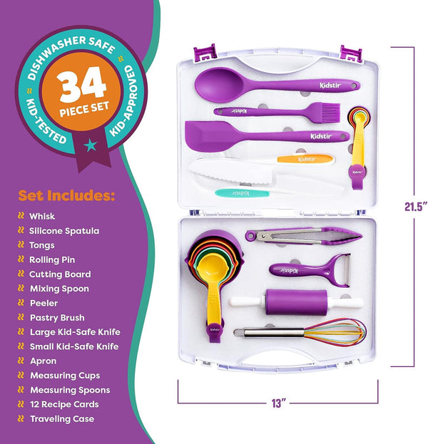 Kids Cooking and Baking Set - 34 Piece with Carrying Case and Utensils - Girls and Boys Gift