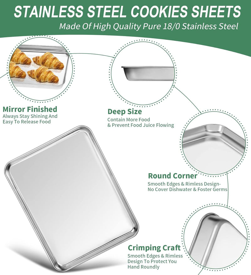 2-Piece Baking Sheet Set - Rectangle 18x13x1 Stainless Steel Non-Toxic  Easy to Clean