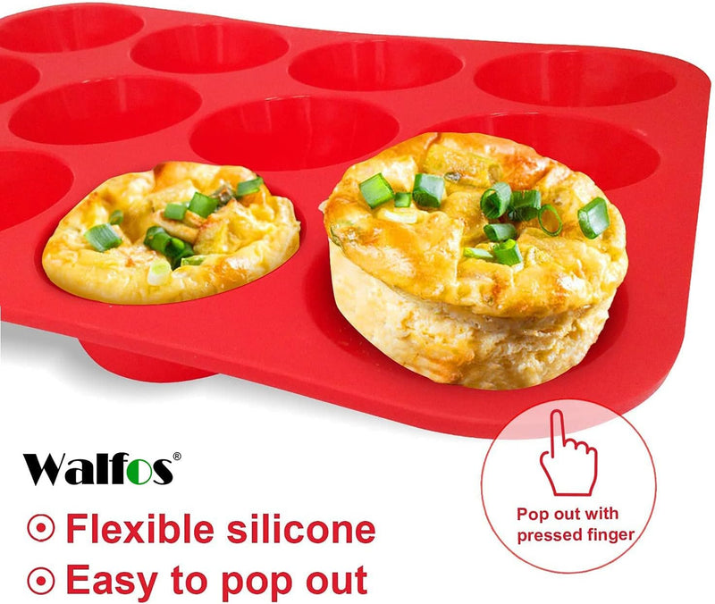 Walfos Silicone Cupcake Pan Set - 2-Piece Mini 24-Cup Muffin Baking Pan - BPA Free Dishwasher Safe - Non-Stick - Great for Muffin Cakes Fat Bombs