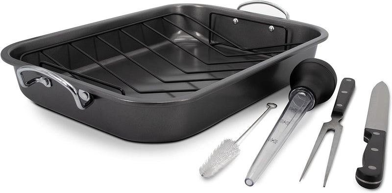 Eternal Living Turkey Roaster Set with Carving Tools Basting Brush  Black 15-Inch