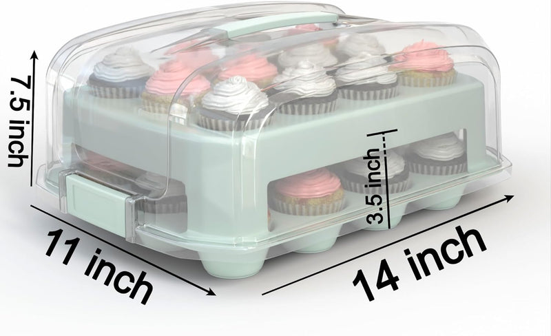 Top Shelf Elements Cupcake Carrier - White 24-Cup Capacity Durable Two Tier Stand with Reusable Box Green