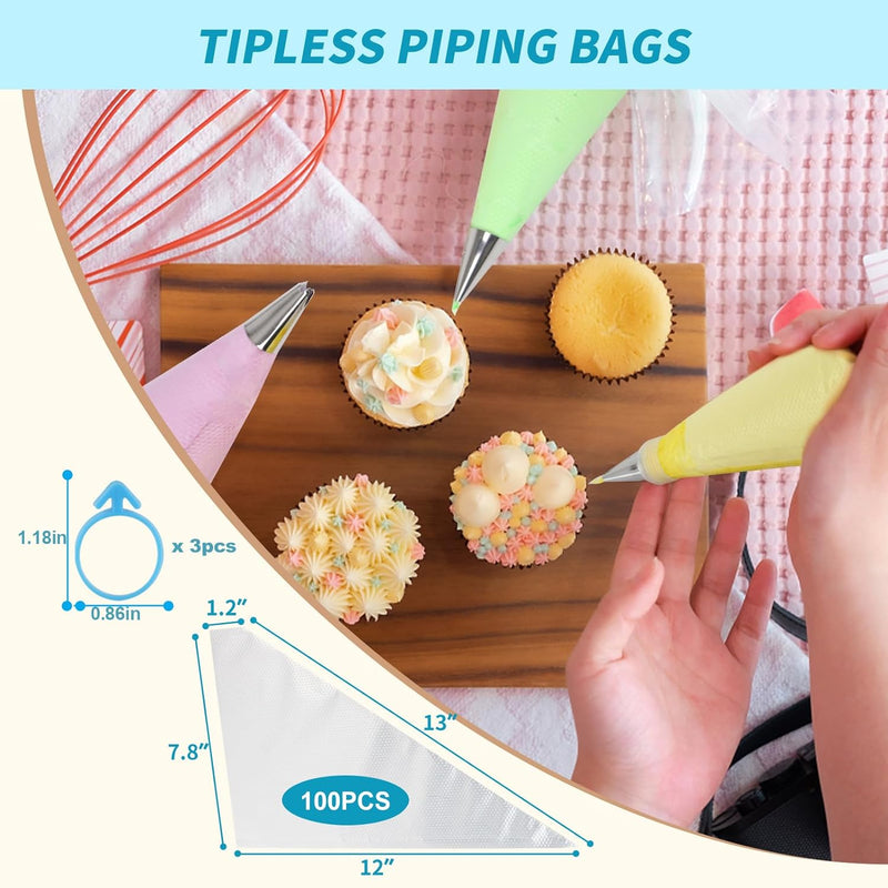 100pcs Firstake Disposable Piping Bags with Tips - 12 Inch Thickened Anti Burst Baking Set