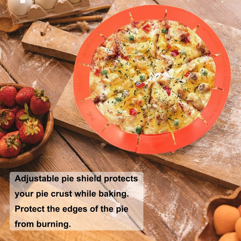 Adjustable Pie Crust Shield Protector - Silicone Baking Cover for Halloween Christmas Parties - Fits 8-115 Inches Pies