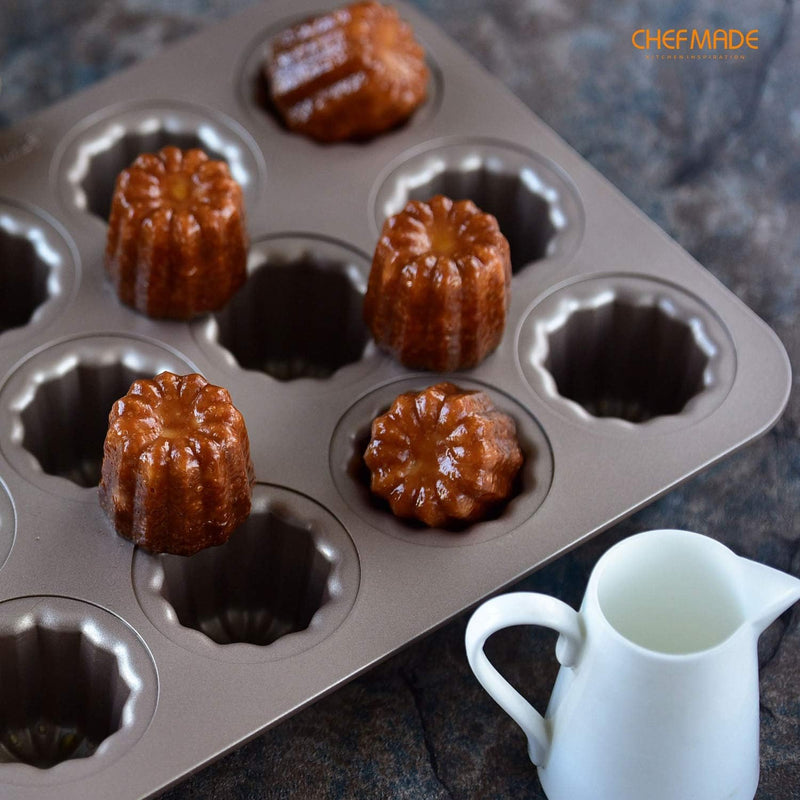 CHEFMADE 12-Cavity Non-Stick Canele Cake Pan - Champagne Gold