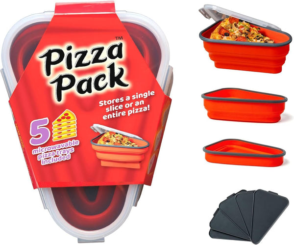 The Perfect Pizza Pack - Reusable Pizza Storage Container with 5 Microwavable Trays - BPA-Free Organizer for Space-Saving Red