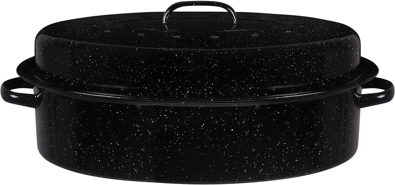 USA Enamel Oval Turkey Roaster Pan  Lid - 19 20 lb Capacity - Thanksgiving Gift