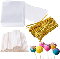 300Pcs 6 Inches Cake Pop Sticks and Wrappers Include 100Pcs Cake Pop Sticks 100Pcs Cake Pop Bags and 100Pcs Twist Ties