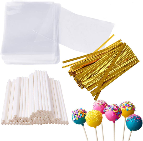 chars300pc 6 Cake Pop Sticks  Wrappers Set w Bags  Ties