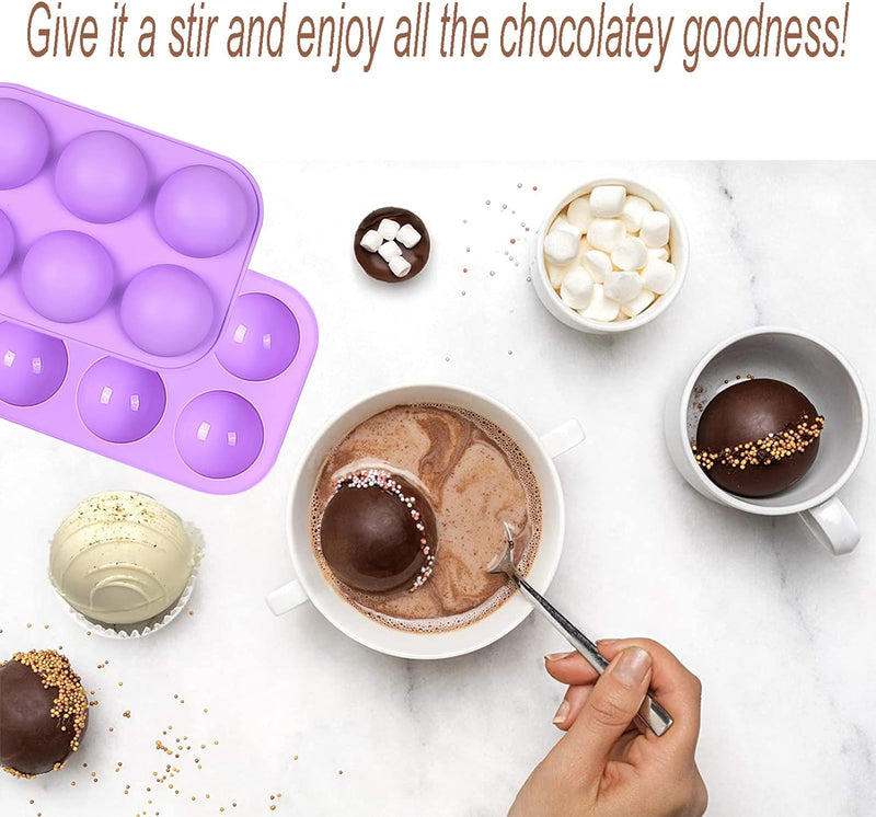 Hot Cocoa Bomb Molds - 6 Pack Silicone Semi Sphere for Chocolate Bombs Cakes Jello Mousse Purple