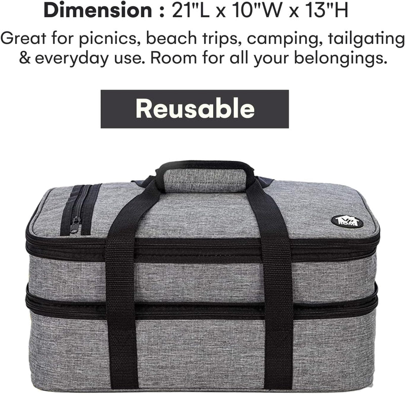 Double Casserole Travel Bag - Insulated Food Carrier for HotCold Dishes Heather Gray