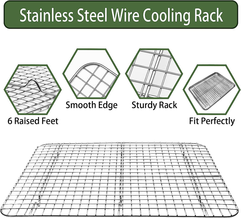 Stainless Steel Baking Sheet and Cooling Rack Set - Heavy Duty Nonstick - 2 Pans 2 Racks - 16 x 12 x 1 Inches