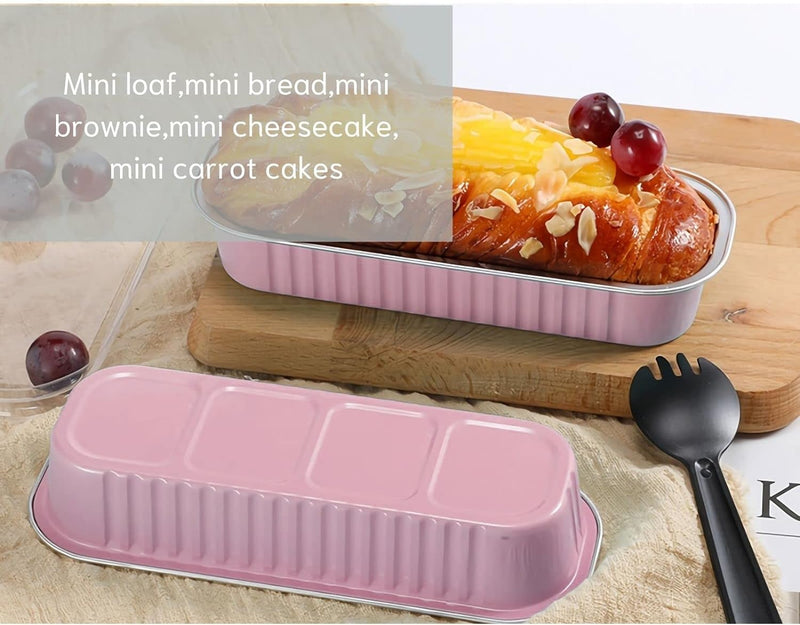 Mini Loaf Baking Pans with Lids  Spoons 50 Pack 68oz - Aluminum Foil Baking Tins for Cupcakes Cheesecakes and Creme Brulee