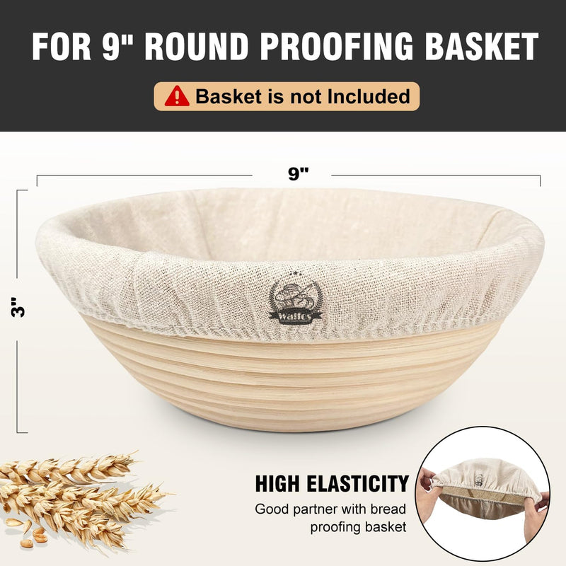 WALFOS 6-Pack Bread Basket Liner - 9 Round Banneton Cloth for Bread Proofing