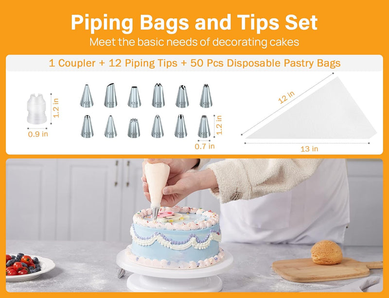 69-piece Cake Decorating Supplies Kit with Turntable Tips Pastry Bags and More