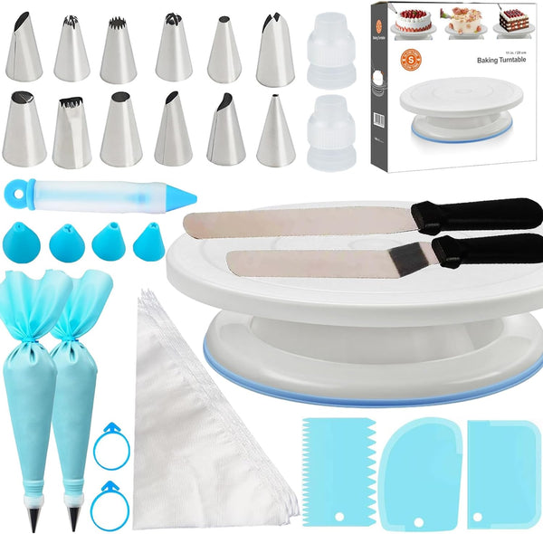 Cake Decorating Set - 79-Piece Kit with Turntable Icing Tips Spatulas Scraper Piping Bags Coupler and Decorating Pen