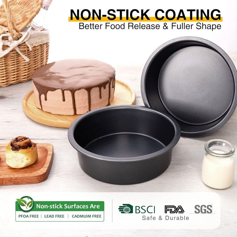 HONGBAKE 8 Round Cake Pan Set - Nonstick 2 Pieces - Dishwasher Safe  Heavy Duty Grey