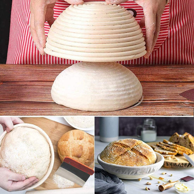 Symbols10 Round Bread Banneton Proofing Basket Kit with Liner and Accessories - Perfect for Sourdough Artisan Breads