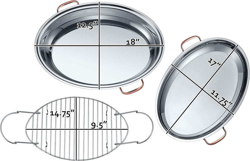 Premium Stainless Steel Roasting Pan - Oval Turkey Roaster with Lid and Rack 12QT