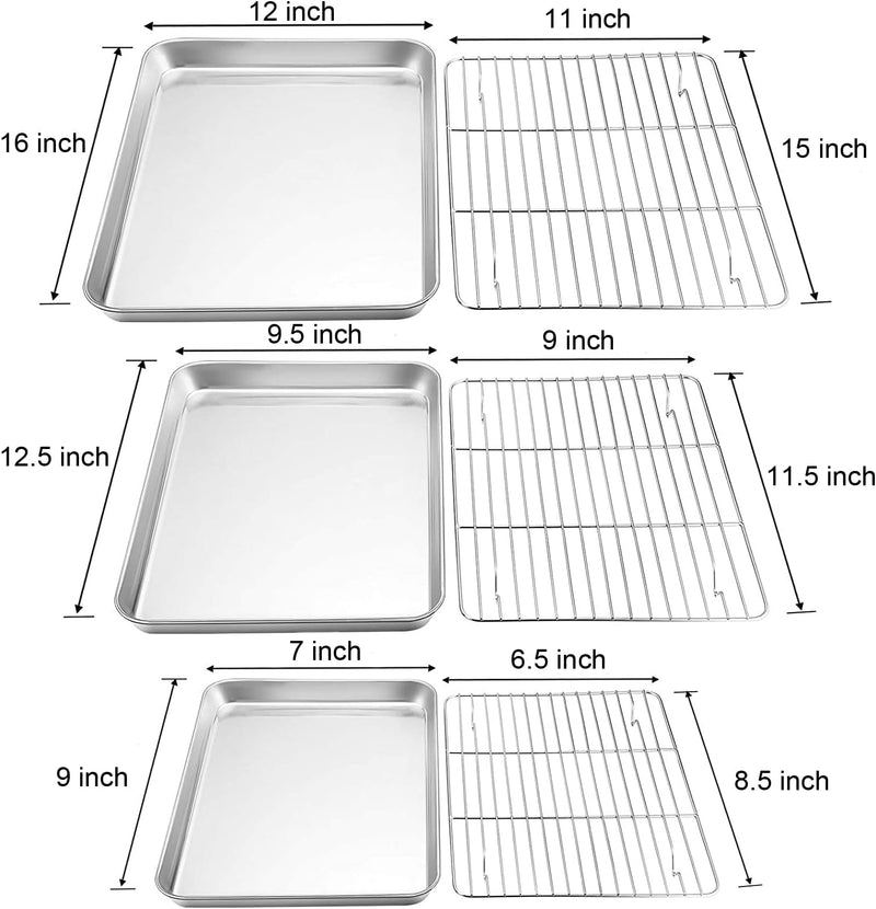 TeamFar Baking Sheet with Rack Set - Stainless Steel Cookie Sheet and Cooling Rack - Non-Toxic and Rust-Free - Dishwasher Safe - 6 Pieces
