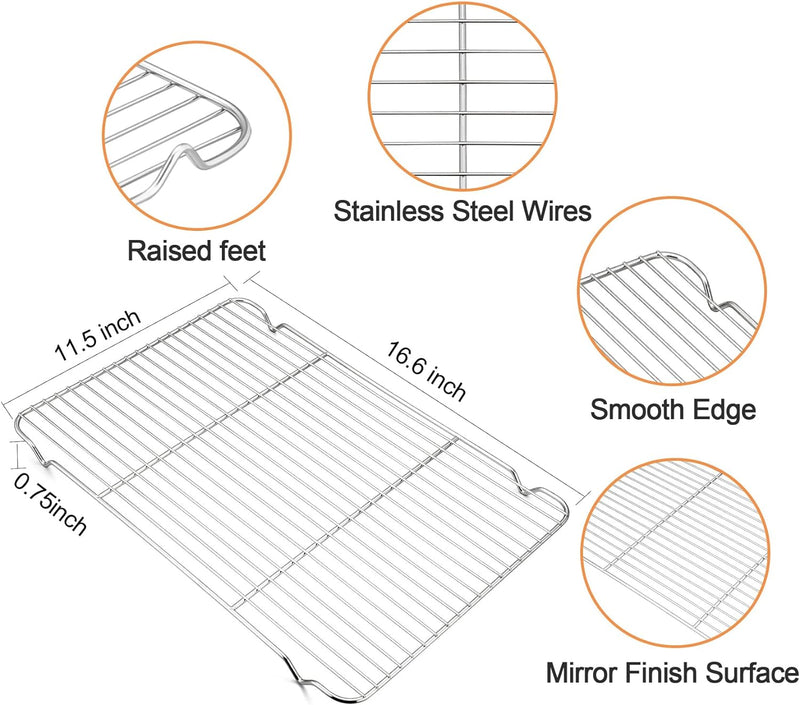 TeamFar Baking Sheet with Rack Set - Stainless Steel Cookie Pan and Cooling Rack Combo