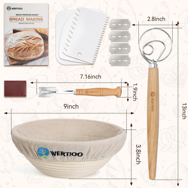 2-Piece Banneton Proofing Basket Set for Bread Making with Accessories - Gifts for Bakers