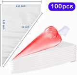 122Pieces Tipless Piping Bags - 100pcs Disposable Piping Pastry Bag for Royal Icing/Cookies Decorating - 10 Pastry Bag Ties,10 Clips &2 Scriber Needle - Best Cookie Tools (12 Inch)
