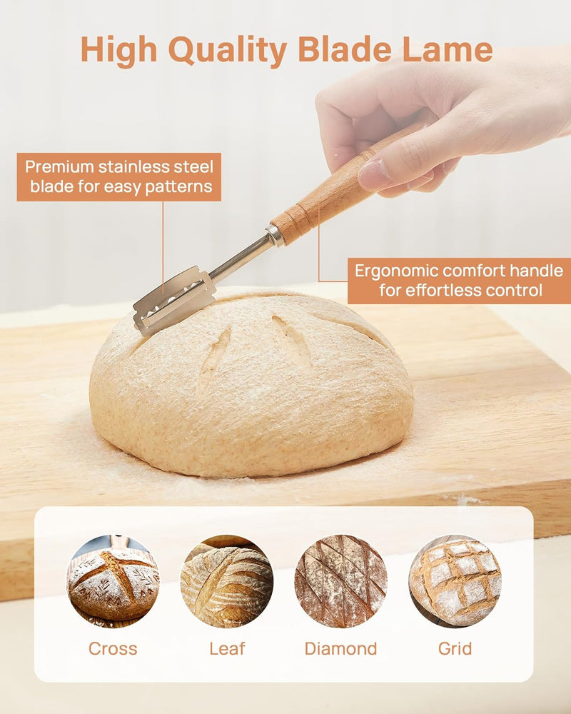 Sourdough Baking Kit - Round Proofing Basket Set with Tools and Accessories