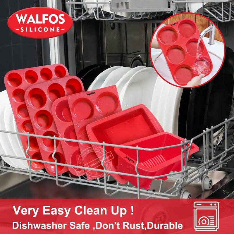 Walfos Silicone Cupcake Pan Set - 2-Piece Mini 24-Cup Muffin Baking Pan - BPA Free Dishwasher Safe - Non-Stick - Great for Muffin Cakes Fat Bombs