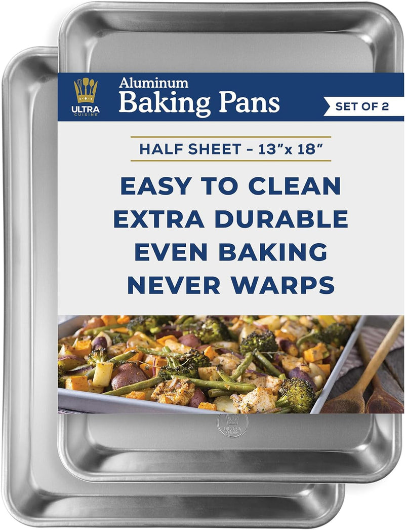 Professional Quarter Sheet Baking Pans - Set of 2 Aluminum Cookie Sheets - Rimmed 9x13-inch for Baking and Roasting