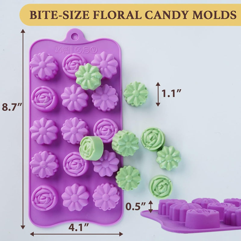 Silicone Gummy Bear Molds - 32PCS Non-stick Chocolate Fondant Mold with 18 Shapes for Candies and 4 Droppers - Dinosaur Donut and Animal Shaped - Including Clean Brush and Storage Box with Wrappers