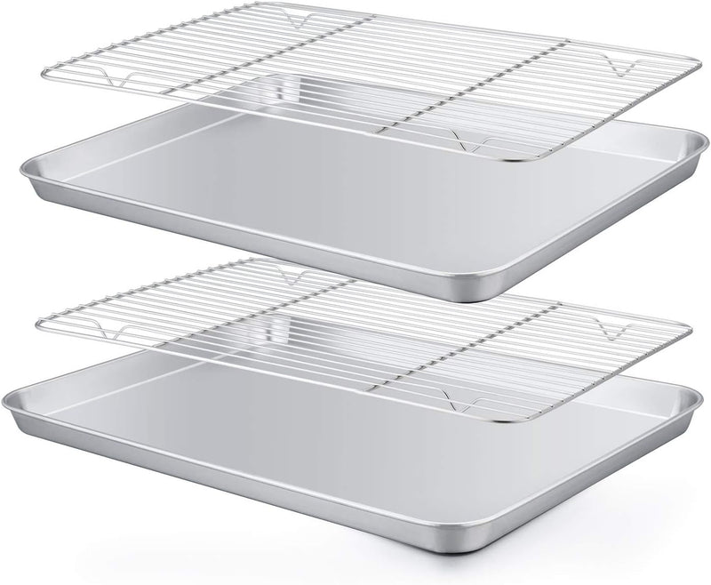 TeamFar Baking Sheet Set- 2 Pans  2 Racks Stainless Steel Non-Toxic Easy Clean Dishwasher Safe - Pack of 4