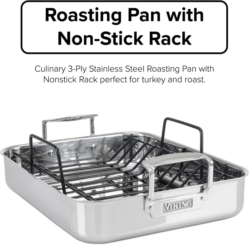 Viking 3-Ply Stainless Steel Roasting Pan with Nonstick Rack - Dishwasher and Oven Safe