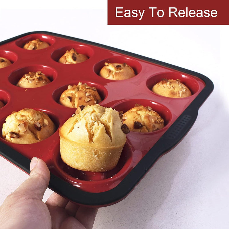 Non-Stick Silicone Muffin Pan with Stainless Steel Frame - 12 Cup Baking Mold BPA Free Blue