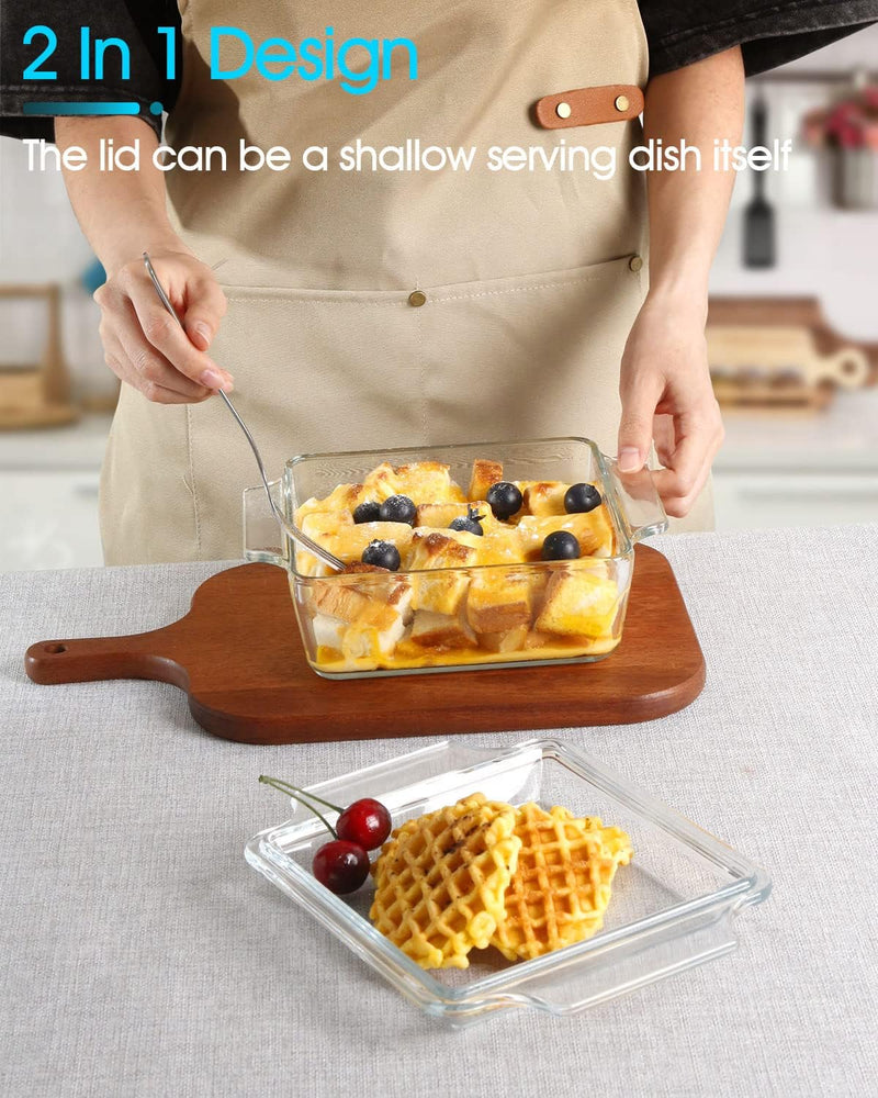 Mini Glass Casserole Dish with Lid - Single Serving Microwave Bakeware 57in x 7in