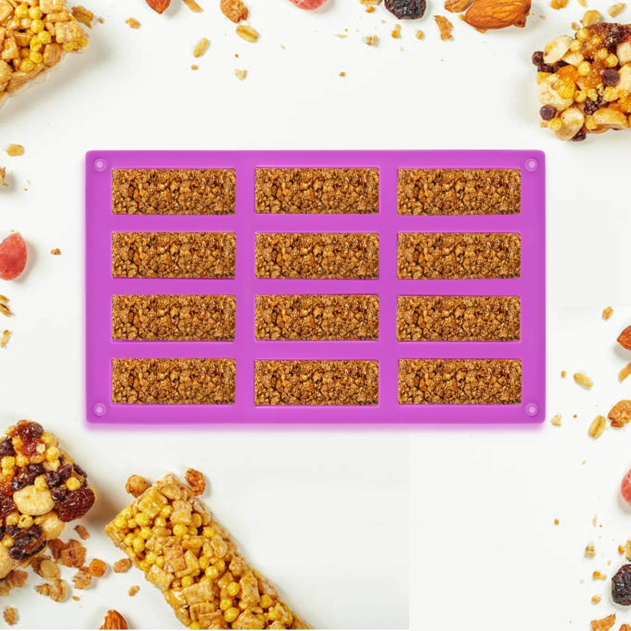 Zezzxu 8 Cavity Rectangle Granola Bar Silicone Mold 2 Pack Cereal Energy Bar Mold Butter Mold for Ganache Chocolate Bar Truffles Cheesecake Pudding