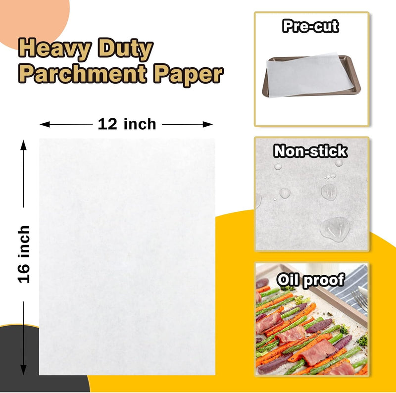 Katbite 200PCS Parchment Paper Sheets - Heavy Duty 12x16 Inch for Baking Cooking Frying Air Fryer Grilling Oven